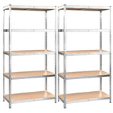 NNEVL 5-Layer Heavy-duty Shelves 2 pcs Silver Steel and Engineered Wood