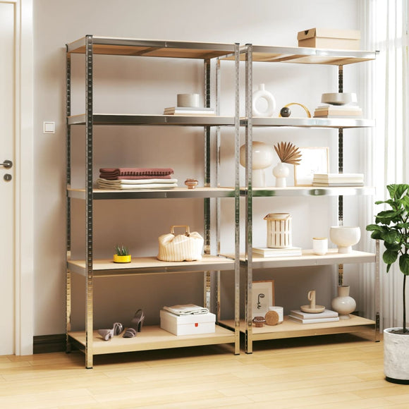 NNEVL 5-Layer Heavy-duty Shelves 2 pcs Silver Steel and Engineered Wood
