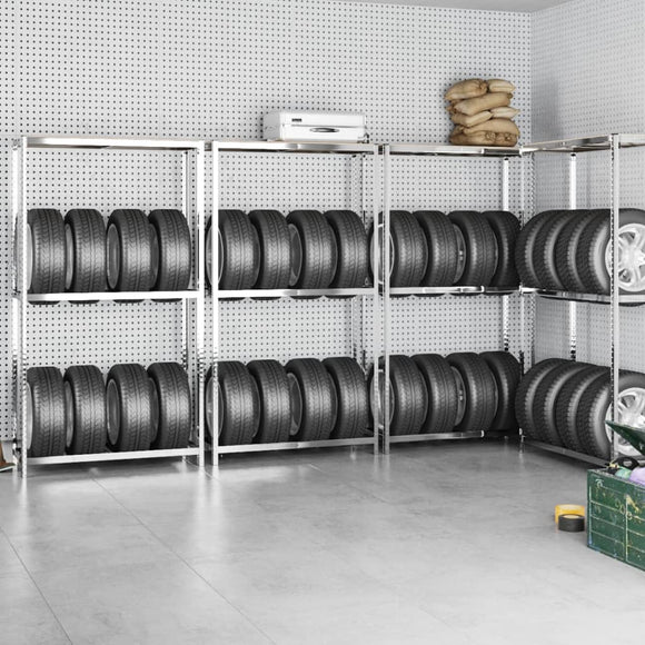 NNEVL 2-Layer Tire Racks 4 pcs Silver 110x40x180 cm Steel