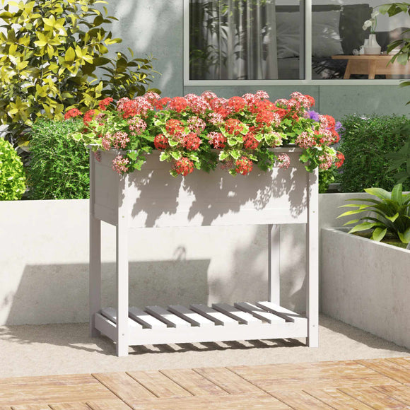 NNEVL Planter with Shelf White 82.5x54x81 cm Solid Wood Pine