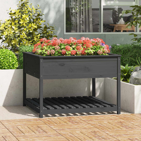 NNEVL Planter with Shelf Grey 111.5x111.5x81 cm Solid Wood Pine