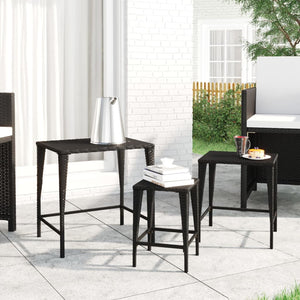 NNEVL Nesting Tables 3 pcs Black Poly Rattan