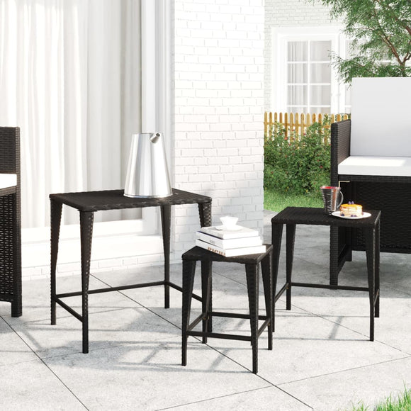 NNEVL Nesting Tables 3 pcs Black Poly Rattan