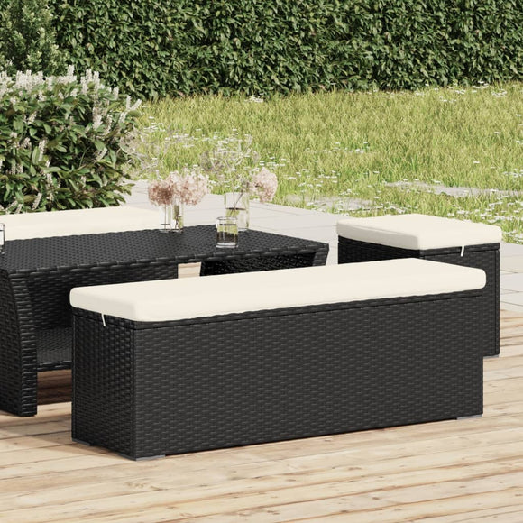 NNEVL Ottoman Bench with Cushion Black 110x30x40 cm Poly Rattan