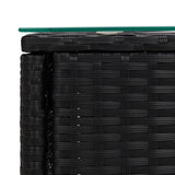 NNEVL Side Table Black 53x37x48 cm Poly Rattan and Tempered Glass