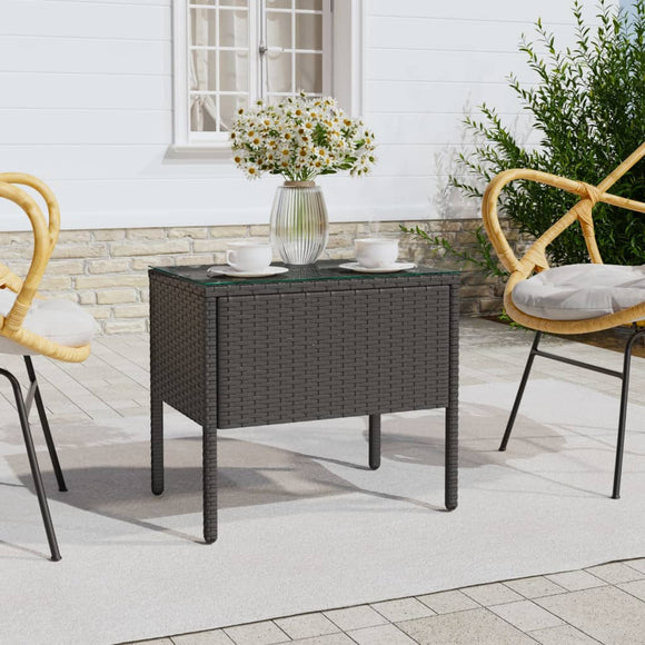 NNEVL Side Table Black 53x37x48 cm Poly Rattan and Tempered Glass