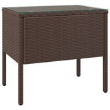 NNEVL Side Table Brown 53x37x48 cm Poly Rattan and Tempered Glass
