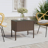 NNEVL Side Table Brown 53x37x48 cm Poly Rattan and Tempered Glass