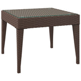 NNEVL Side Table Brown 50x50x38 cm Poly Rattan and Tempered Glass