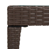 NNEVL Side Table Brown 50x50x38 cm Poly Rattan and Tempered Glass