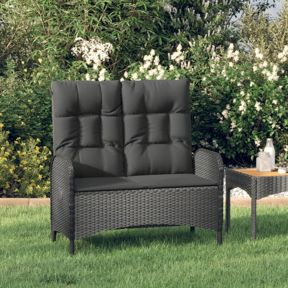 NNEVL Reclining Garden Bench with Cushions 107 cm Poly Rattan Black