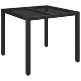 NNEVL Garden Table with Glass Top Black 90x90x75 cm Poly Rattan