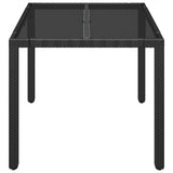 NNEVL Garden Table with Glass Top Black 90x90x75 cm Poly Rattan