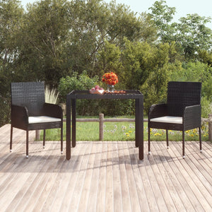 NNEVL Garden Table with Glass Top Black 90x90x75 cm Poly Rattan