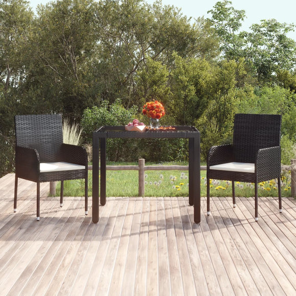 NNEVL Garden Table with Glass Top Black 90x90x75 cm Poly Rattan