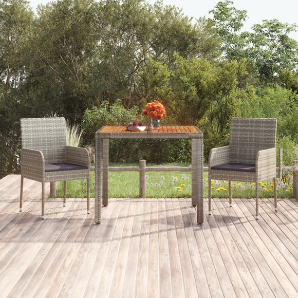 NNEVL Garden Table with Wooden Top Grey 90x90x75 cm Poly Rattan
