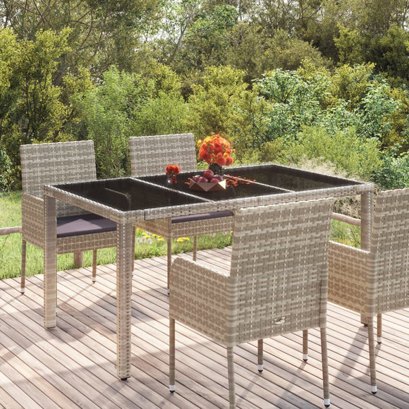 NNEVL Garden Table with Glass Top Grey 150x90x75 cm Poly Rattan