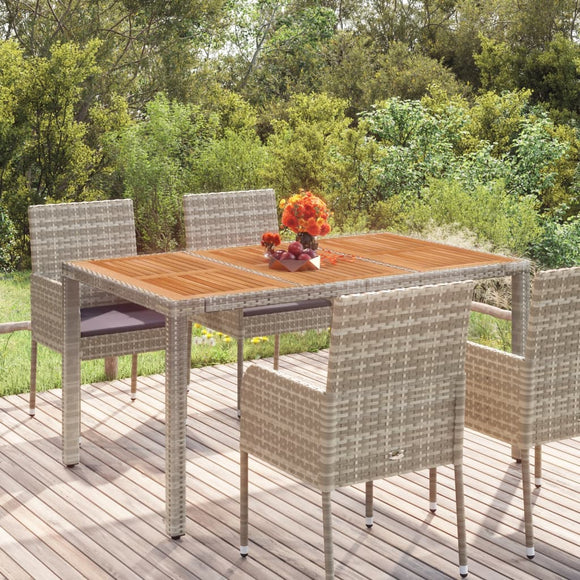 NNEVL Garden Table with Wooden Top Grey 150x90x75 cm Poly Rattan