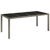 NNEVL Garden Table with Glass Top Grey 190x90x75 cm Poly Rattan