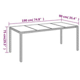 NNEVL Garden Table with Glass Top Grey 190x90x75 cm Poly Rattan