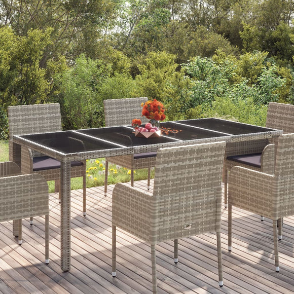 NNEVL Garden Table with Glass Top Grey 190x90x75 cm Poly Rattan