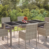 NNEVL Garden Table with Glass Top Grey 190x90x75 cm Poly Rattan