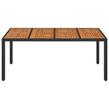 NNEVL Garden Table with Wooden Top Black 190x90x75 cm Poly Rattan