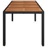 NNEVL Garden Table with Wooden Top Black 190x90x75 cm Poly Rattan