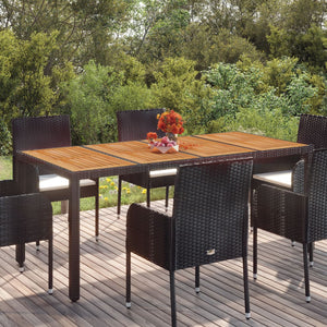 NNEVL Garden Table with Wooden Top Black 190x90x75 cm Poly Rattan