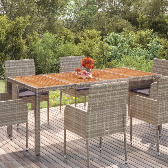 NNEVL Garden Table with Wooden Top Grey 190x90x75 cm Poly Rattan
