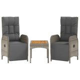 NNEVL Garden Reclining Chairs 2 pcs with Table Grey Poly Rattan