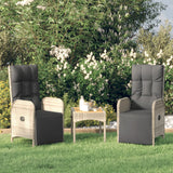 NNEVL Garden Reclining Chairs 2 pcs with Table Grey Poly Rattan