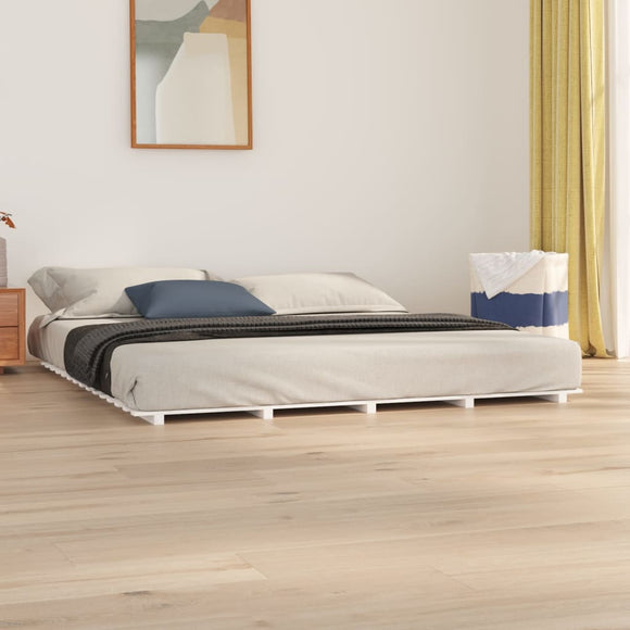 NNEVL Bed Frame White 183x203 cm King Solid Wood Pine