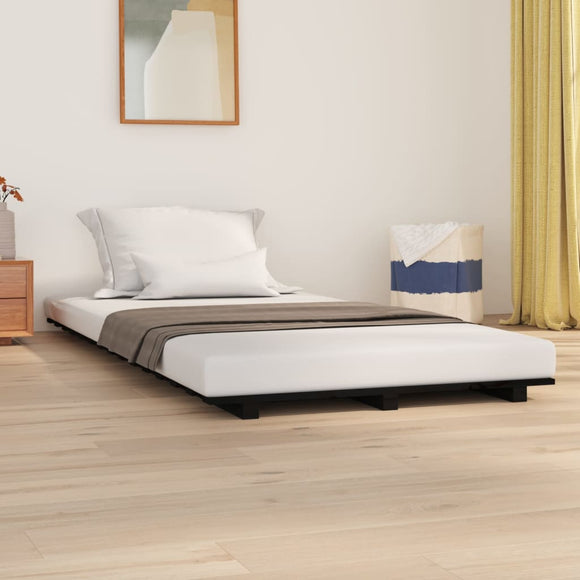 NNEVL Bed Frame Black 92x187 cm Single Solid Wood Pine
