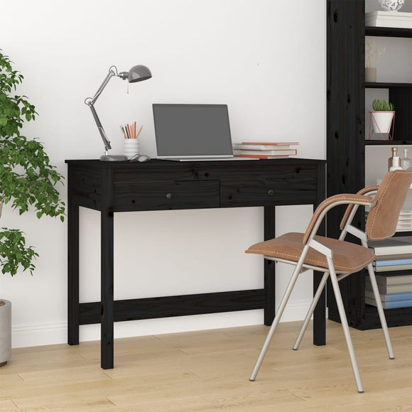 NNEVL Desk with Drawers Black 100x50x78 cm Solid Wood Pine