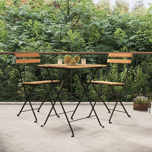 NNEVL 3 Piece Folding Bistro Set Solid Wood Teak and Steel