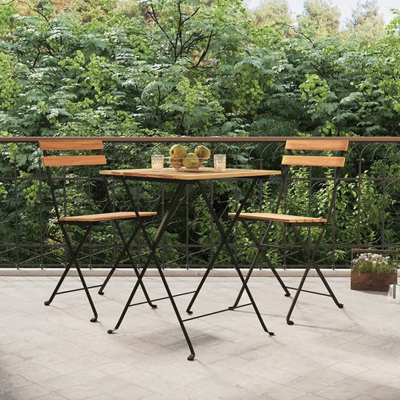 NNEVL 3 Piece Folding Bistro Set Solid Wood Teak and Steel