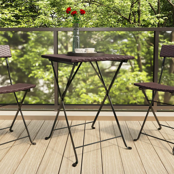NNEVL Folding Bistro Table Brown 55x54x71 cm Poly Rattan