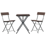 NNEVL 3 Piece Folding Bistro Set Brown Poly Rattan