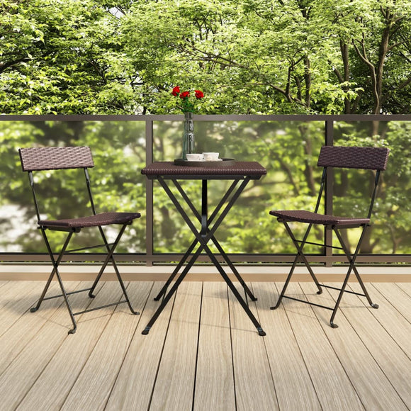 NNEVL 3 Piece Folding Bistro Set Brown Poly Rattan