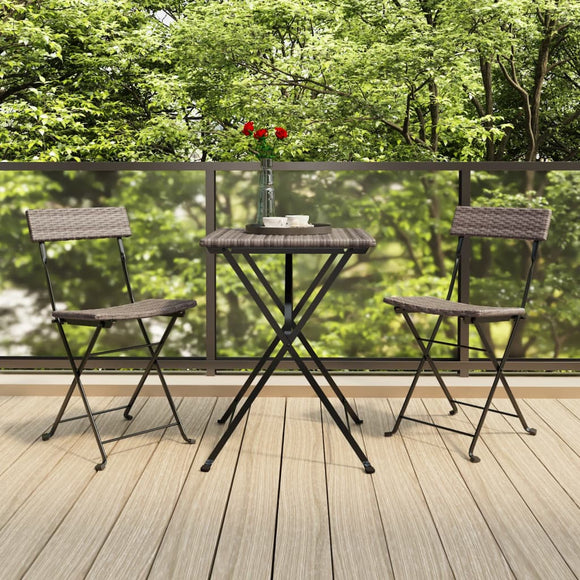 NNEVL 3 Piece Folding Bistro Set Grey Poly Rattan