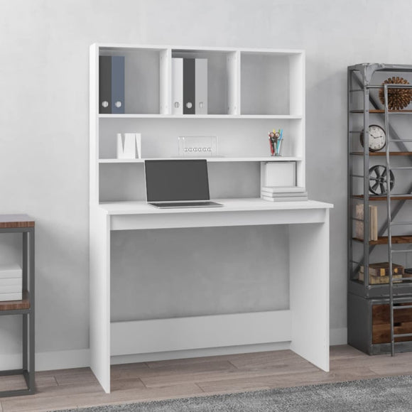 NNEVL Desk with Shelves White 102x45x148 cm Engineered Wood