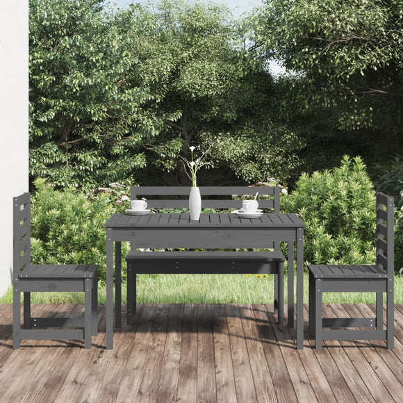 NNEVL 4 Piece Garden Dining Set Grey Solid Wood Pine