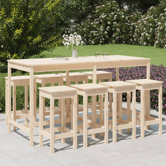 NNEVL 9 Piece Garden Bar Set Solid Wood Pine