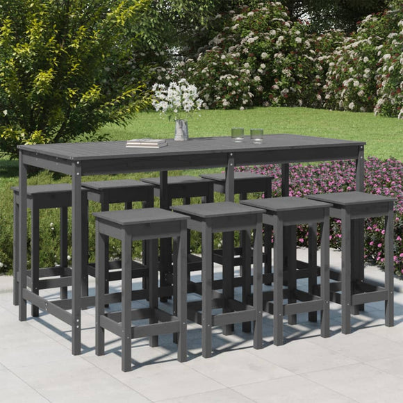 NNEVL 9 Piece Garden Bar Set Grey Solid Wood Pine