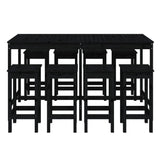 NNEVL 9 Piece Garden Bar Set Black Solid Wood Pine