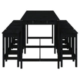NNEVL 9 Piece Garden Bar Set Black Solid Wood Pine