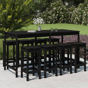 NNEVL 9 Piece Garden Bar Set Black Solid Wood Pine