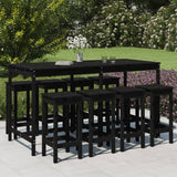 NNEVL 9 Piece Garden Bar Set Black Solid Wood Pine
