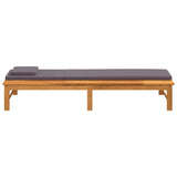 NNEVL Sun Lounger with Dark Grey Cushion and Pillow Solid Wood Acacia